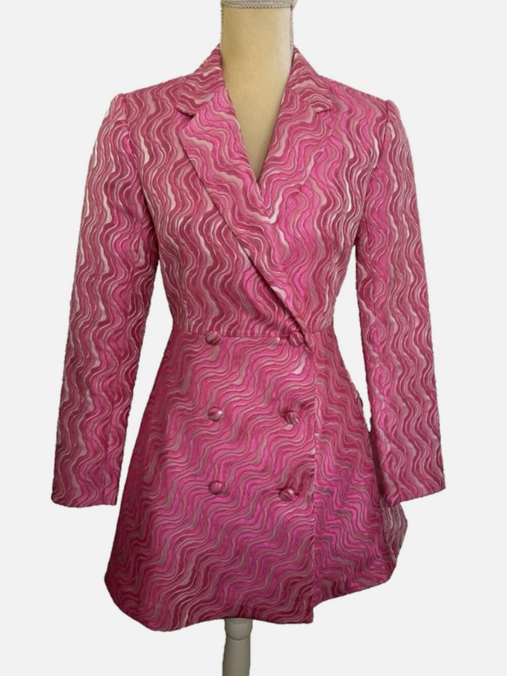 ROTATE Pink Jacquard Blazer Dress Small Birger Christensen Skater Skirt
